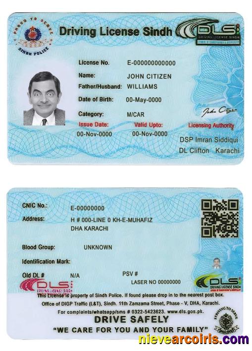 Pakistan Sindh province driving license (2016 present)